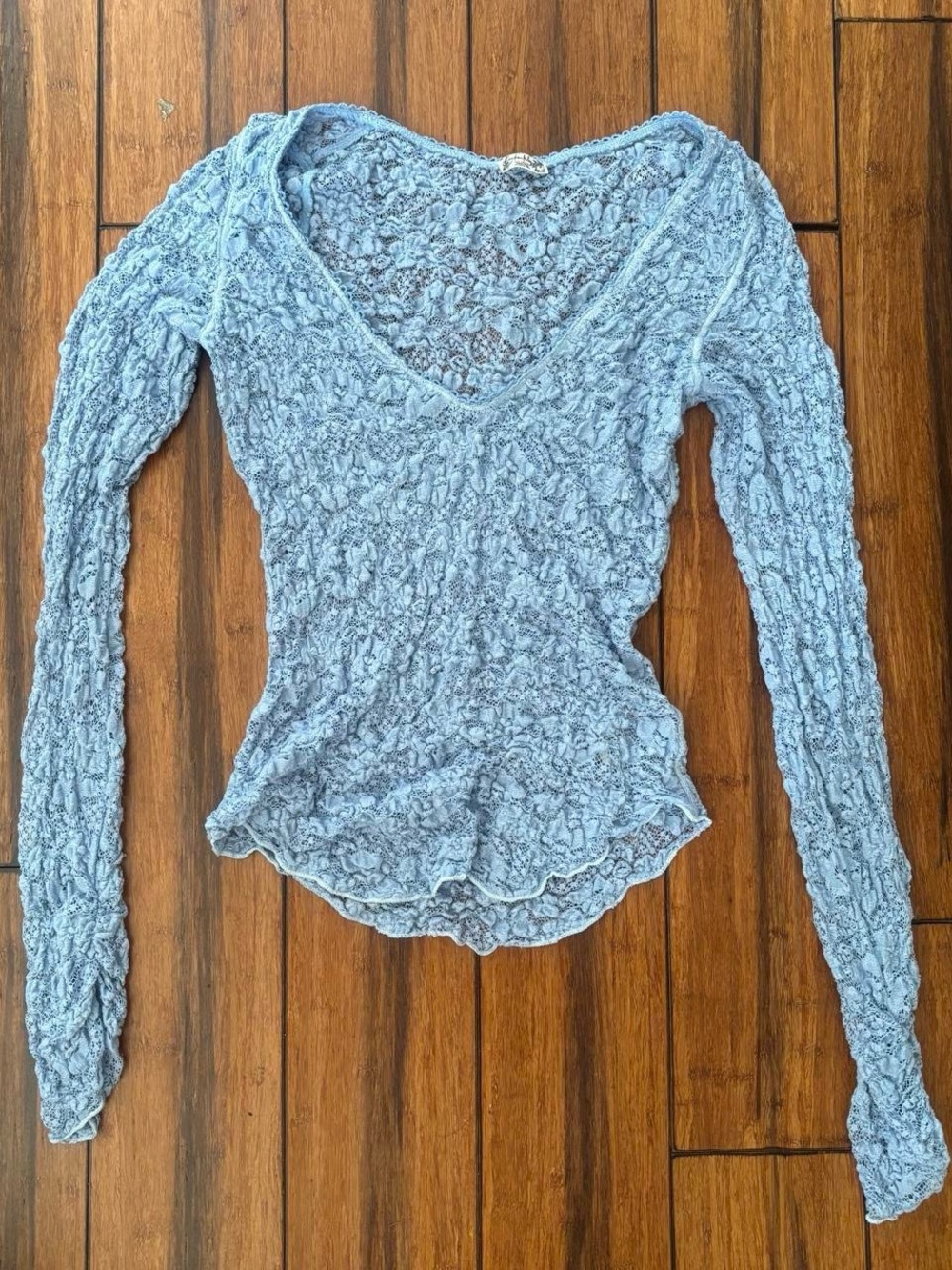 blue lace long sleeve top with floral pattern - free people
